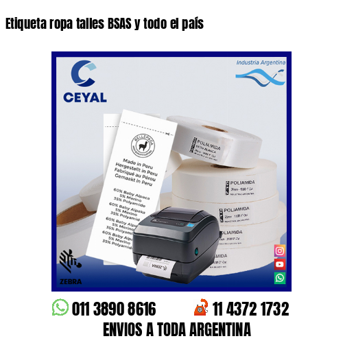 Etiqueta ropa talles BSAS y todo el país