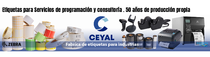 Etiquetas para Servicios de programación y consultoría . 50 años de producción propia