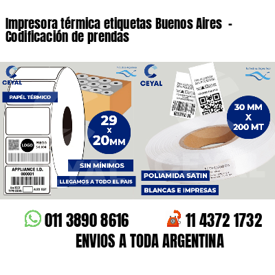 Impresora térmica etiquetas Buenos Aires  - Codificación de prendas