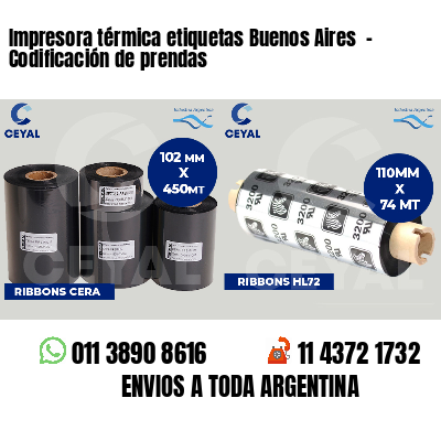 Impresora térmica etiquetas Buenos Aires - Codificación de prendas