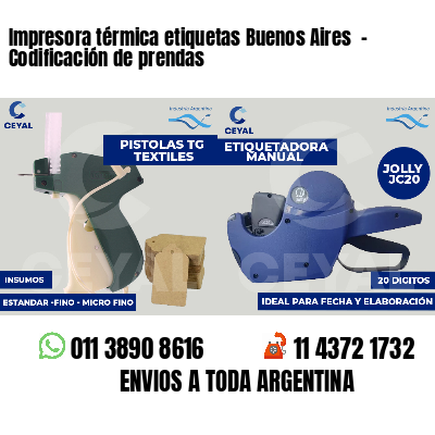 Impresora térmica etiquetas Buenos Aires  - Codificación de prendas