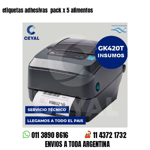 etiquetas adhesivas  pack x 5 alimentos