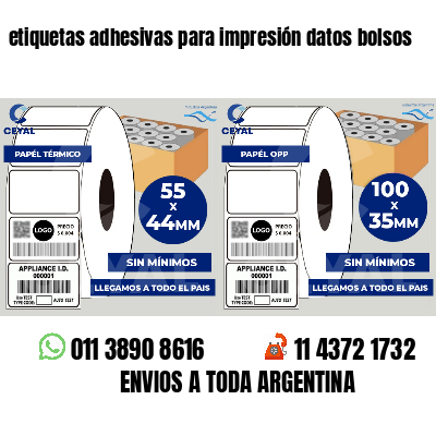 etiquetas adhesivas para impresión datos bolsos