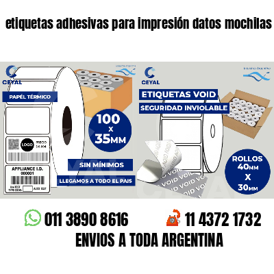 etiquetas adhesivas para impresión datos mochilas