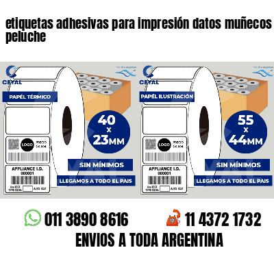 etiquetas adhesivas para impresión datos muñecos peluche