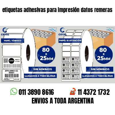 etiquetas adhesivas para impresión datos remeras