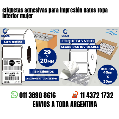etiquetas adhesivas para impresión datos ropa interior mujer