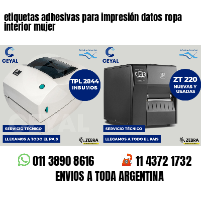 etiquetas adhesivas para impresión datos ropa interior mujer