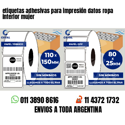 etiquetas adhesivas para impresión datos ropa interior mujer