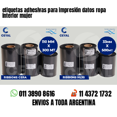 etiquetas adhesivas para impresión datos ropa interior mujer