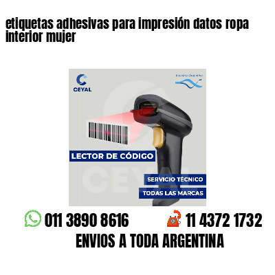 etiquetas adhesivas para impresión datos ropa interior mujer