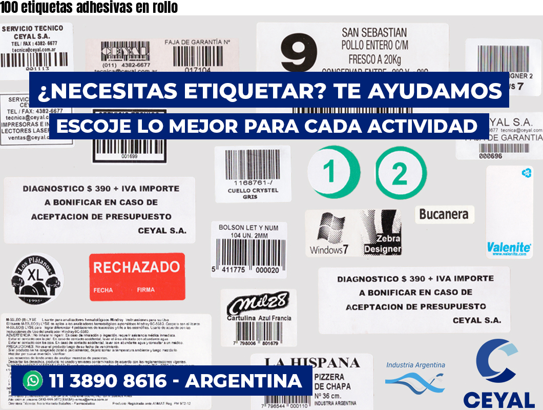 100 etiquetas adhesivas en rollo