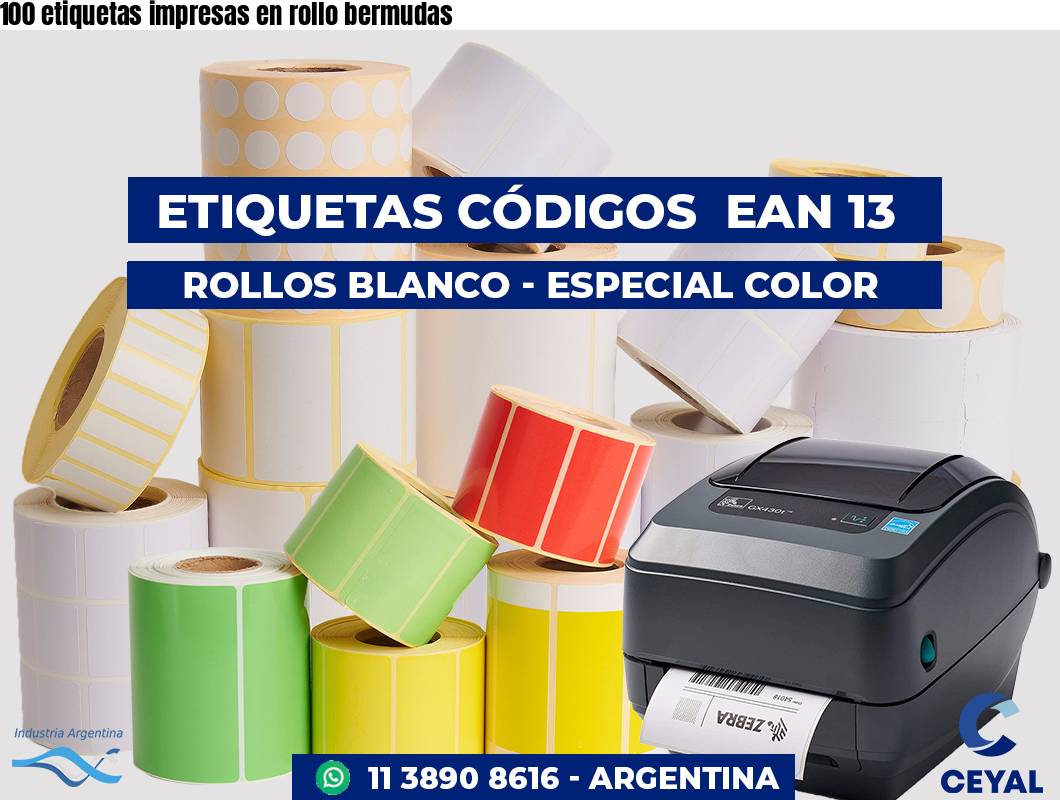 100 etiquetas impresas en rollo bermudas
