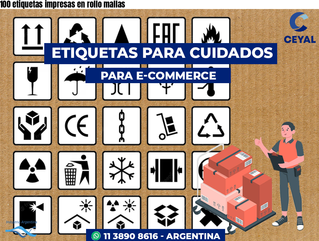 100 etiquetas impresas en rollo mallas