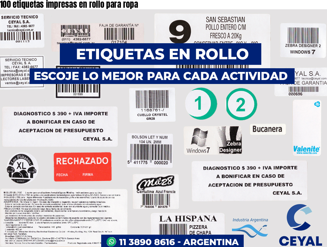 100 etiquetas impresas en rollo para ropa