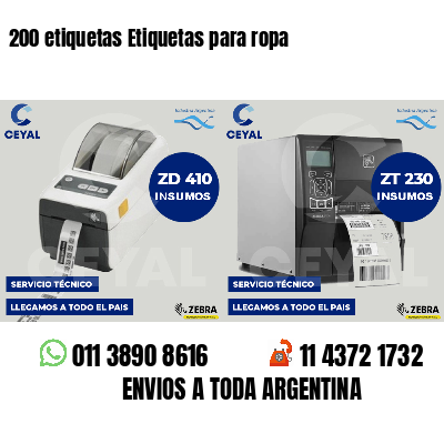 200 etiquetas Etiquetas para ropa