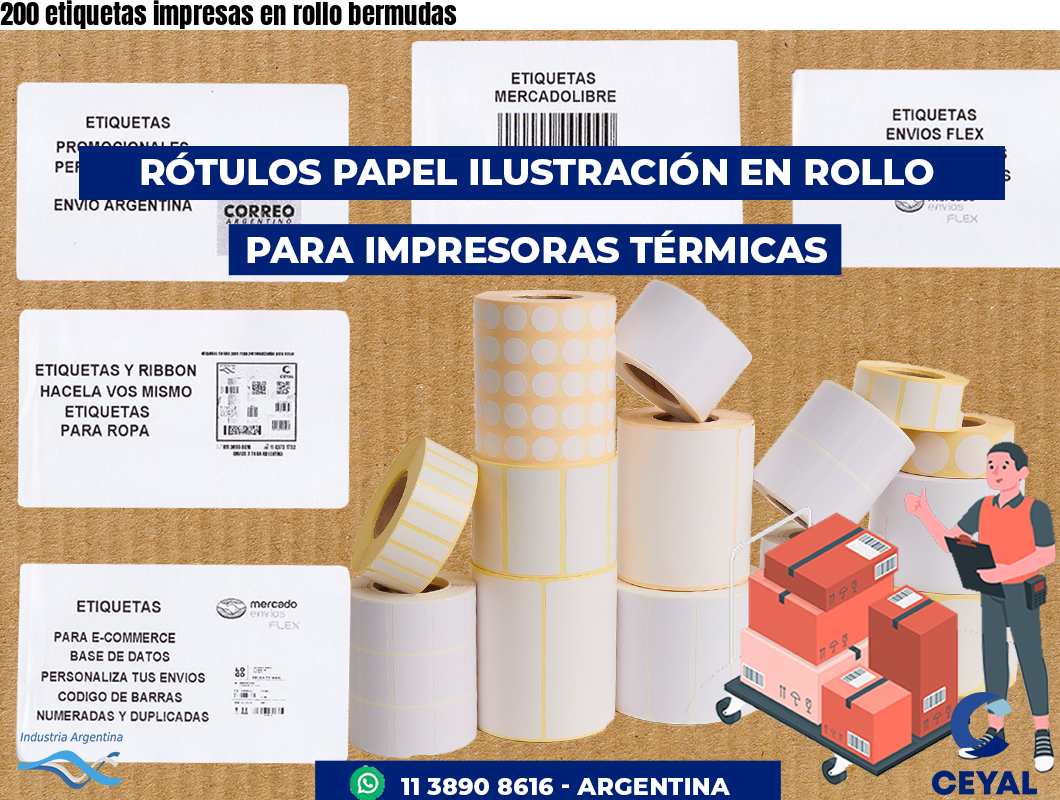 200 etiquetas impresas en rollo bermudas