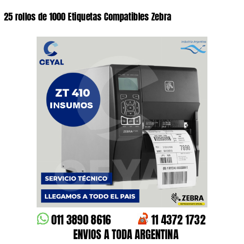 25 rollos de 1000 Etiquetas Compatibles Zebra 