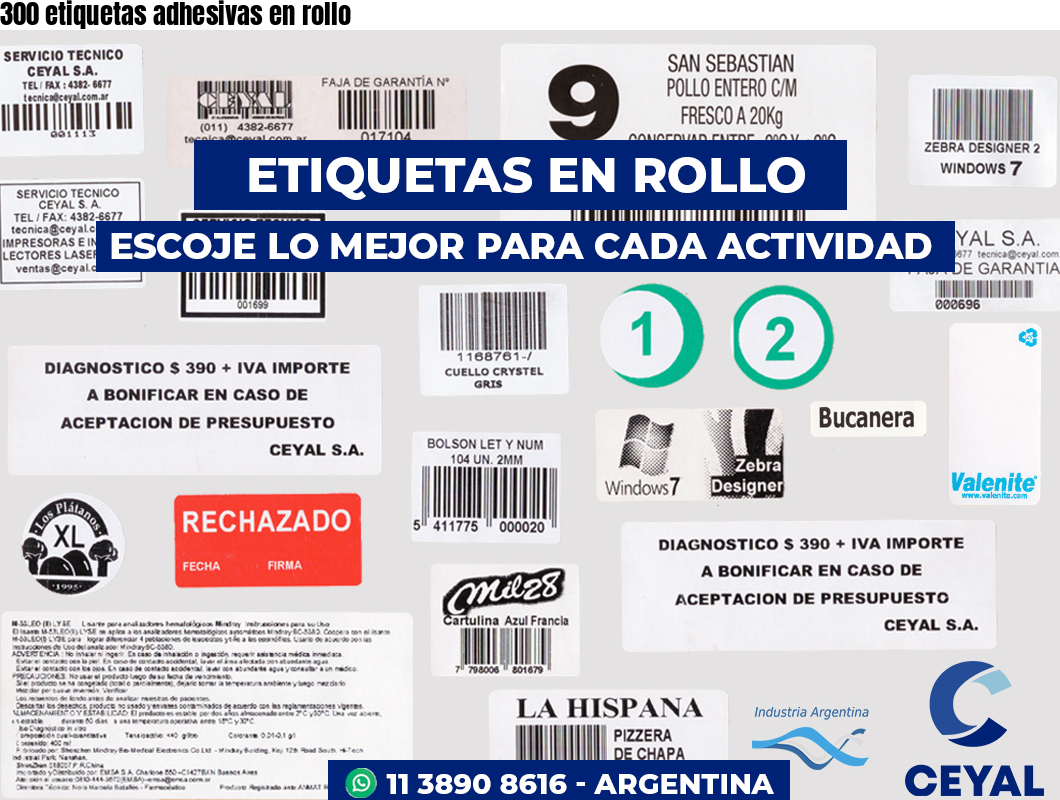 300 etiquetas adhesivas en rollo