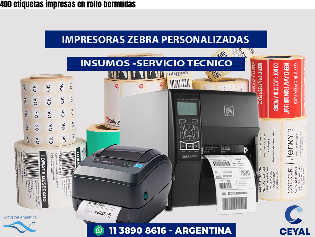 400 etiquetas impresas en rollo bermudas