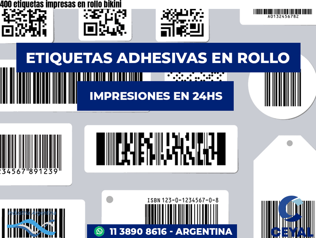 400 etiquetas impresas en rollo bikini