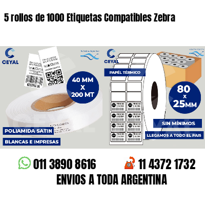 5 rollos de 1000 Etiquetas Compatibles Zebra 