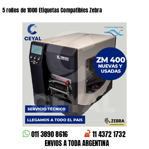 5 rollos de 1000 Etiquetas Compatibles Zebra 