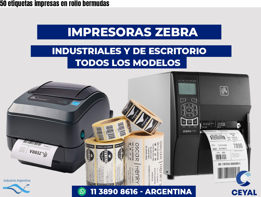 50 etiquetas impresas en rollo bermudas
