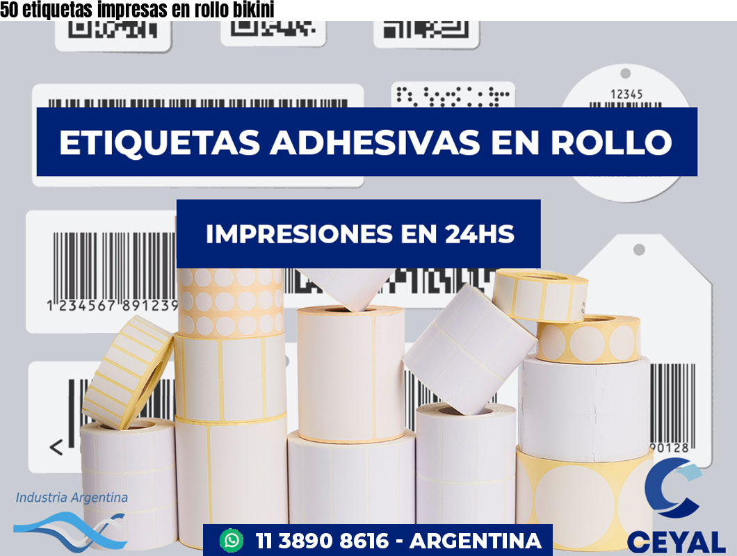 50 etiquetas impresas en rollo bikini