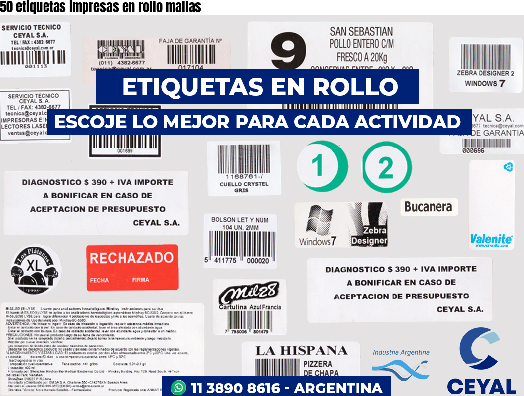 50 etiquetas impresas en rollo mallas