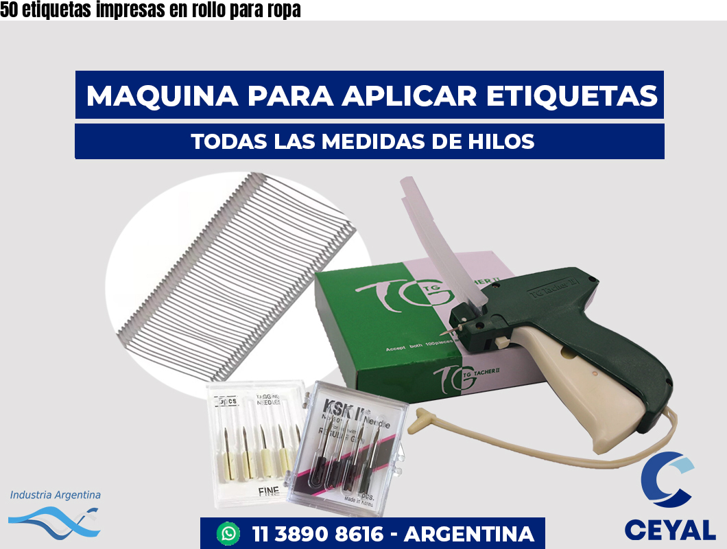 50 etiquetas impresas en rollo para ropa