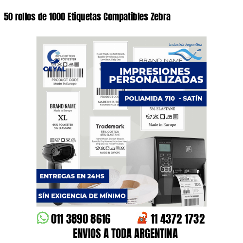 50 rollos de 1000 Etiquetas Compatibles Zebra 