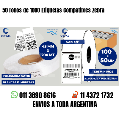50 rollos de 1000 Etiquetas Compatibles Zebra 