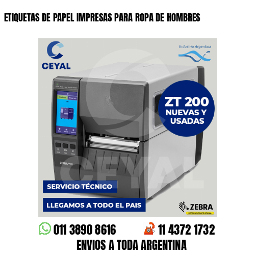 ETIQUETAS DE PAPEL IMPRESAS PARA ROPA DE HOMBRES