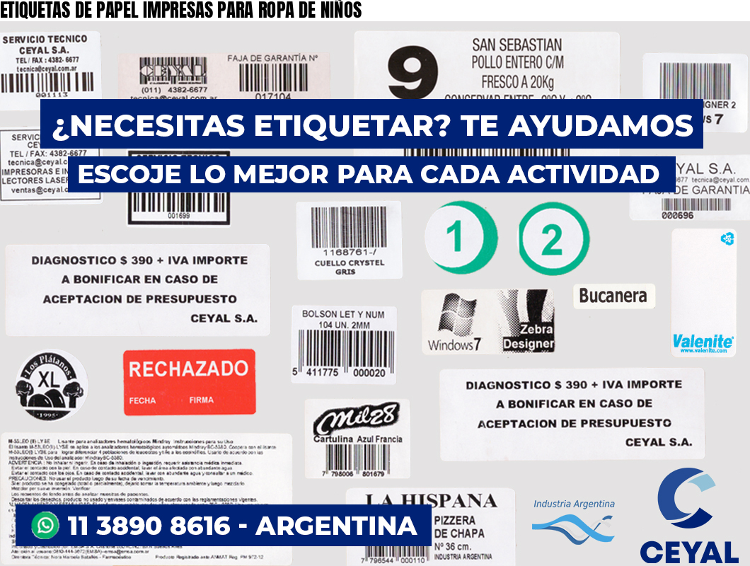 ETIQUETAS DE PAPEL IMPRESAS PARA ROPA DE NIÑOS