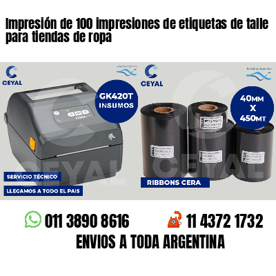 Impresión de 100 impresiones de etiquetas de talle para tiendas de ropa