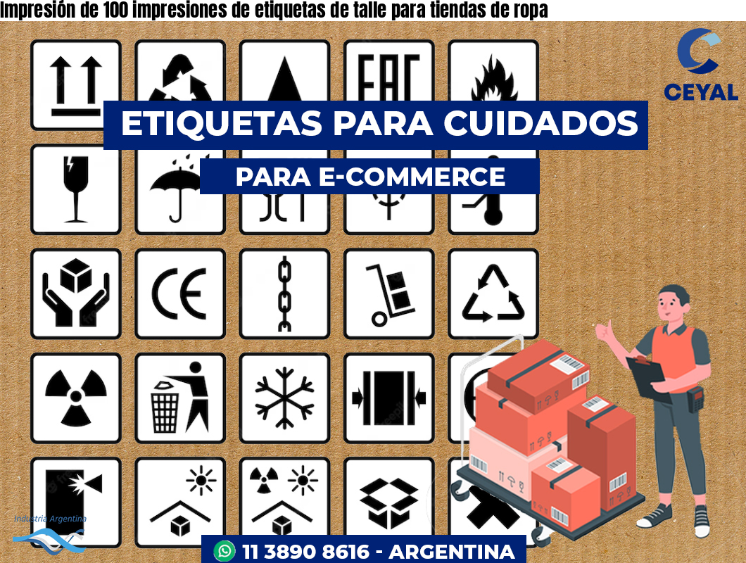 Impresión de 100 impresiones de etiquetas de talle para tiendas de ropa