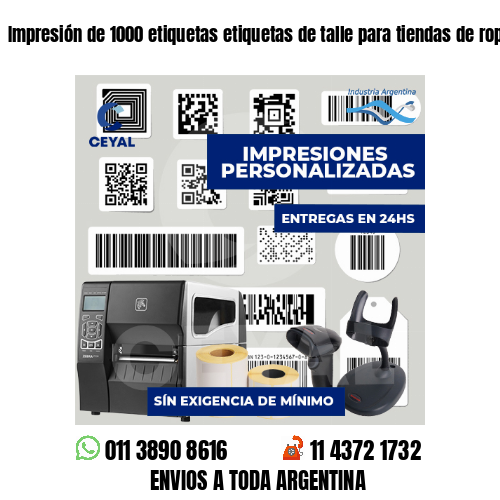 Impresión de 1000 etiquetas etiquetas de talle para tiendas de ropa