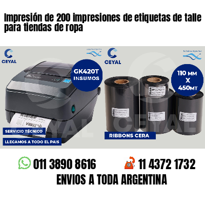 Impresión de 200 impresiones de etiquetas de talle para tiendas de ropa