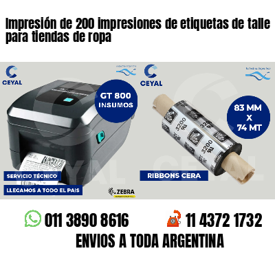 Impresión de 200 impresiones de etiquetas de talle para tiendas de ropa