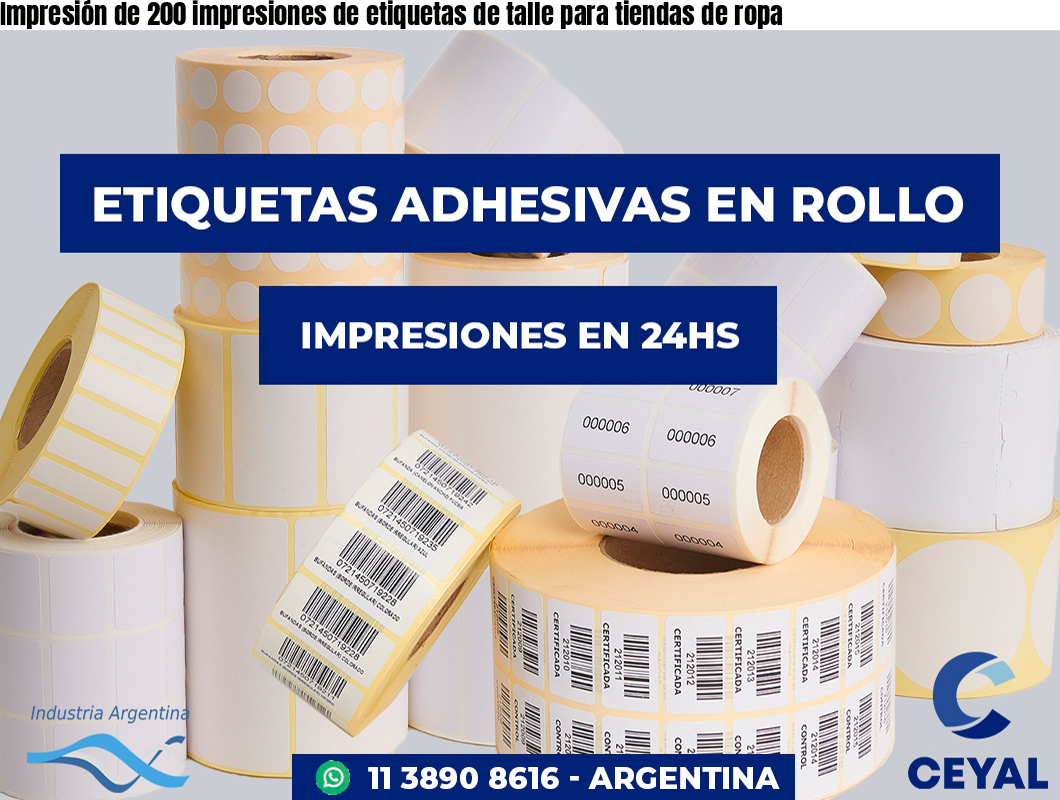 Impresión de 200 impresiones de etiquetas de talle para tiendas de ropa