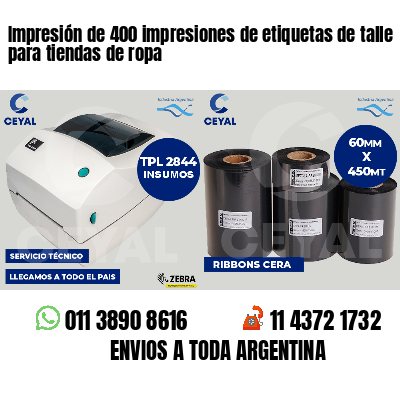 Impresión de 400 impresiones de etiquetas de talle para tiendas de ropa