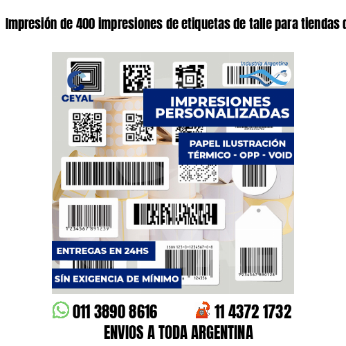 Impresión de 400 impresiones de etiquetas de talle para tiendas de ropa