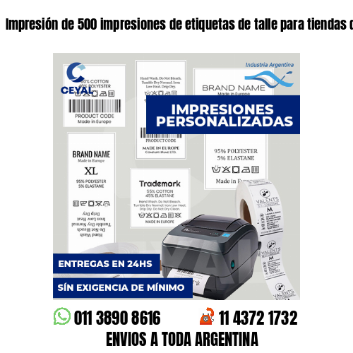 Impresión de 500 impresiones de etiquetas de talle para tiendas de ropa