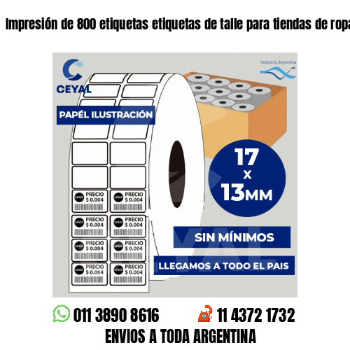 Impresión de 800 etiquetas etiquetas de talle para tiendas de ropa