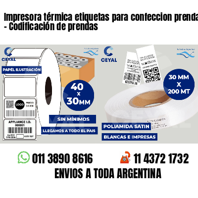 Impresora térmica etiquetas para confeccion prendas   - Codificación de prendas