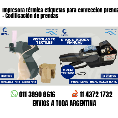 Impresora térmica etiquetas para confeccion prendas   - Codificación de prendas