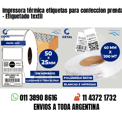 Impresora térmica etiquetas para confeccion prendas   - Etiquetado textil