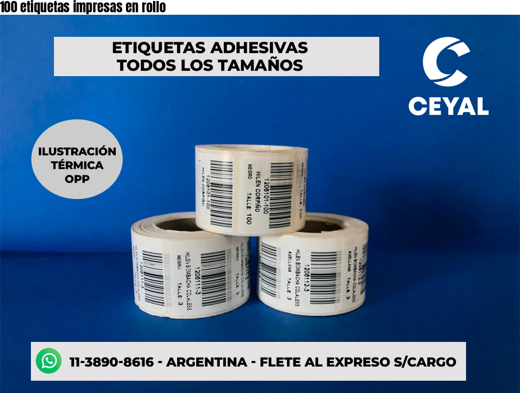 100 etiquetas impresas en rollo