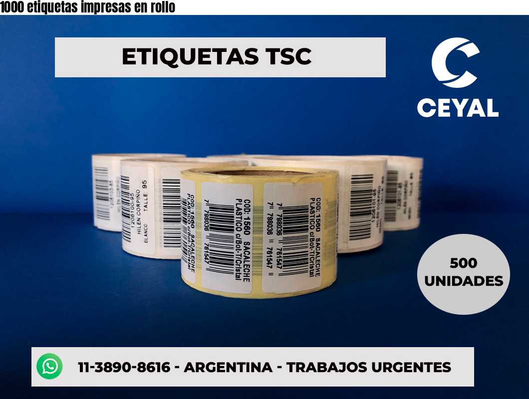 1000 etiquetas impresas en rollo